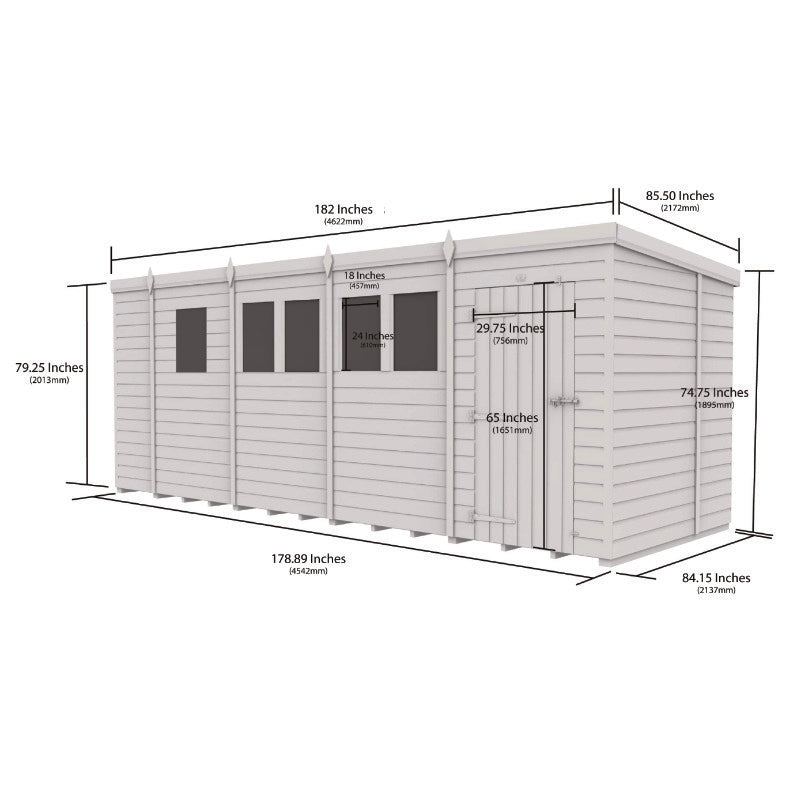 Holt 17' x 7' Pressure Treated Shiplap Modular Pent Security Shed