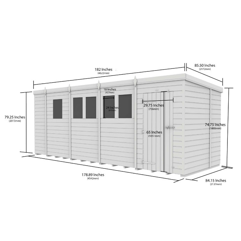 Holt 17' x 7' Pressure Treated Shiplap Modular Pent Shed | Sheds.co.uk