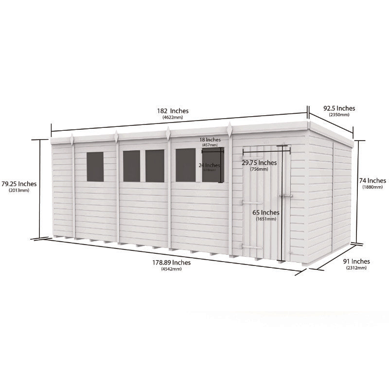 Holt 17' x 8' Pressure Treated Shiplap Modular Pent Security Shed | Sheds.co.uk