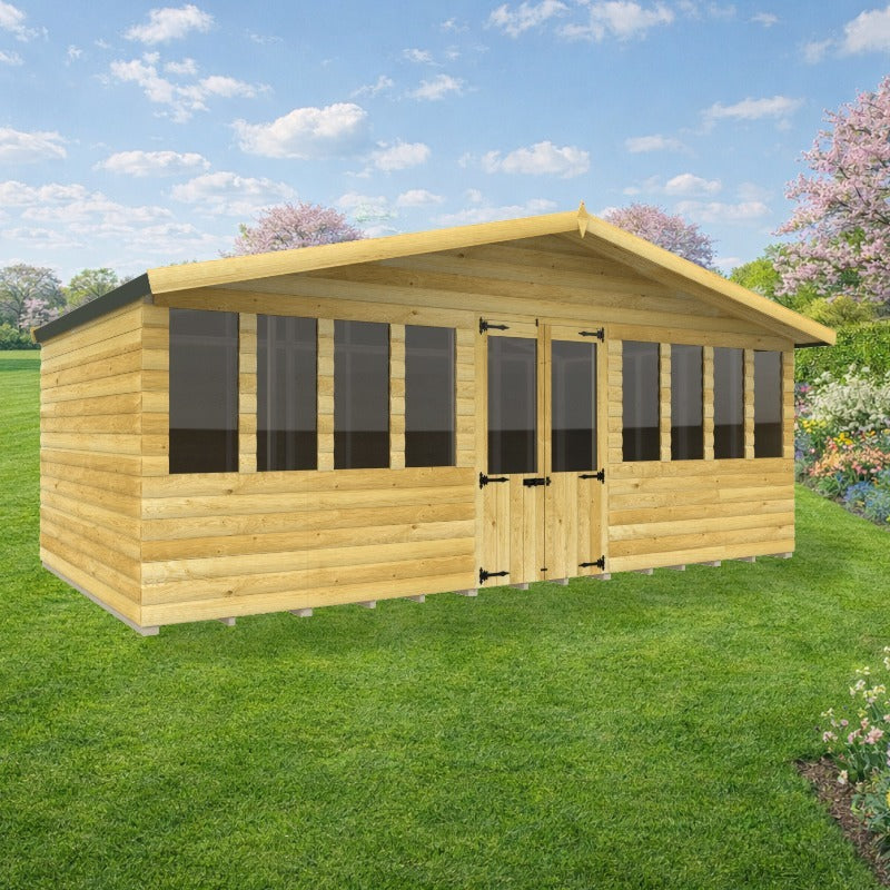 Holt 18' x 10' Ultimate Loglap Pressure Treated Summer House With Installation | Sheds.co.uk