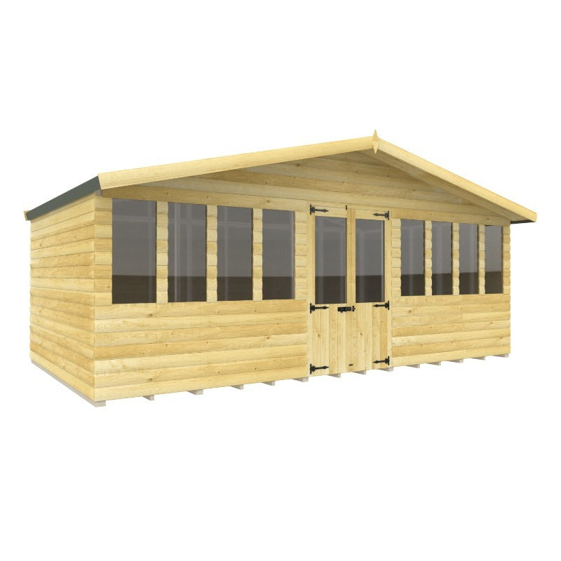 Holt 18' x 10' Ultimate Loglap Pressure Treated Summer House With Installation | Sheds.co.uk