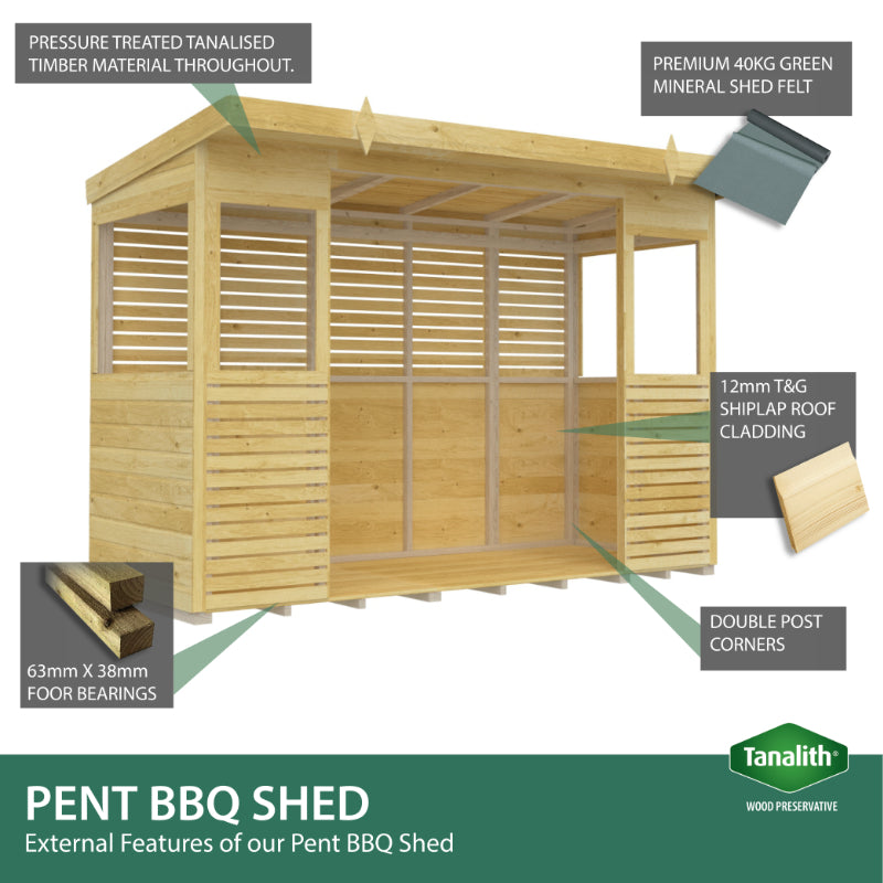 Holt 10' x 6' Pressure Treated Outdoor Kitchen Barbecue Shelter | Sheds.co.uk