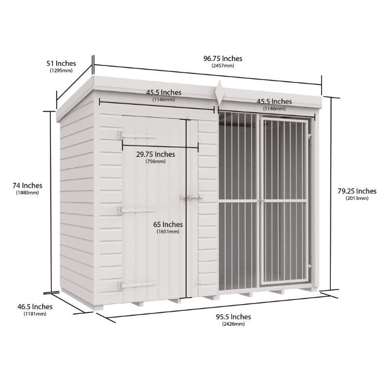 Holt 8' x 4' Pressure Treated Shiplap Full Height Dog Kennel And Run With Bars | Sheds.co.uk