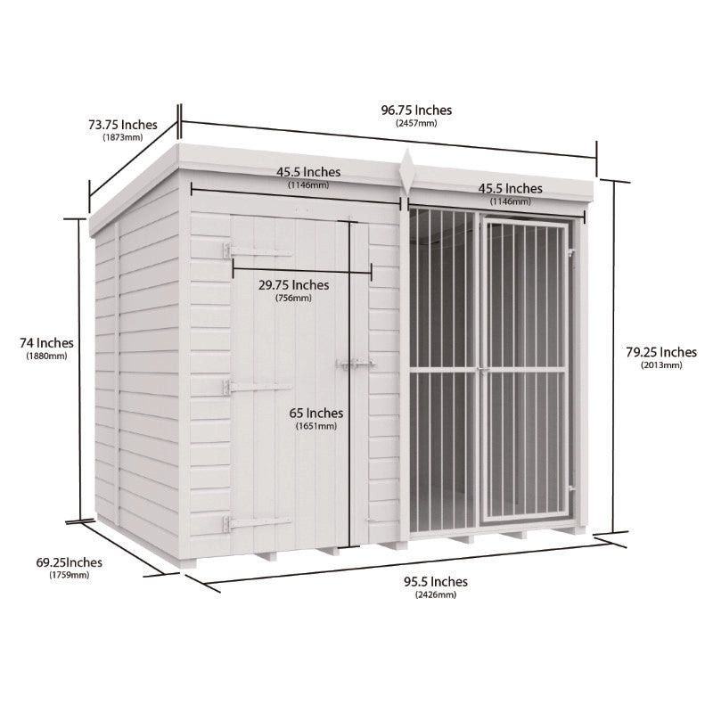 Holt 8' x 6' Pressure Treated Shiplap Full Height Dog Kennel And Run With Bars | Sheds.co.uk