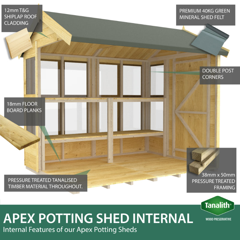 Holt 6' x 10' Pressure Treated Shiplap Modular Apex Potting Shed | Sheds.co.uk