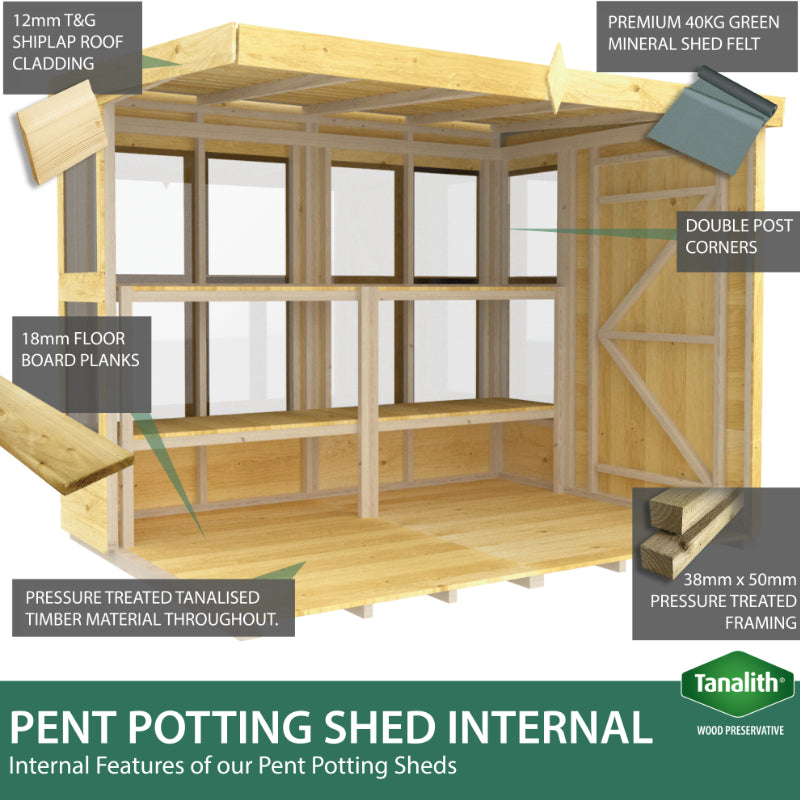 Holt 10' x 6' Pressure Treated Shiplap Modular Pent Potting Shed | Sheds.co.uk