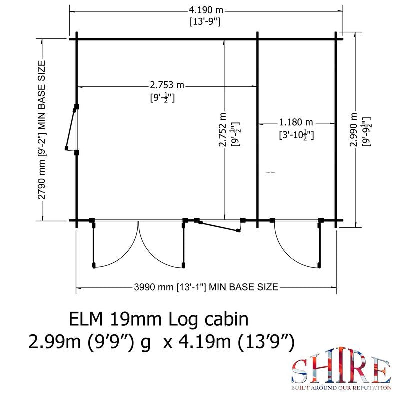 Loxley 4.2m x 3.2m Frome Log Cabin With Side Shed - 19mm | Sheds.co.uk
