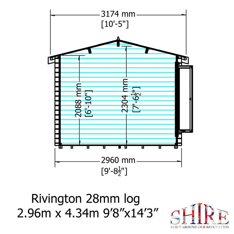 Loxley 4.4m x 3.2m Tiverton Log Cabin - 28mm | Sheds.co.uk
