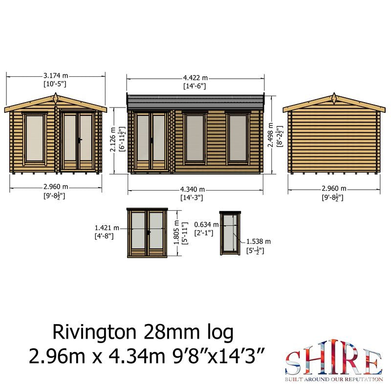 Loxley 4.4m x 3.2m Tiverton Log Cabin - 28mm | Sheds.co.uk