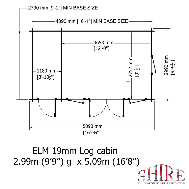 Loxley 5.1m x 3.2m Frome Log Cabin With Side Shed - 19mm | Sheds.co.uk