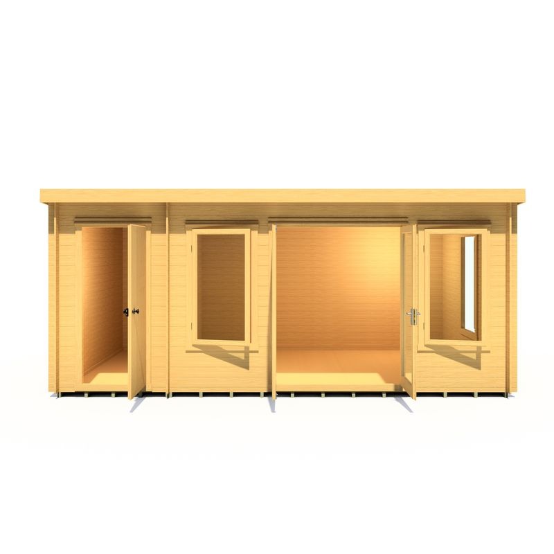 Loxley 5.1m x 3.2m Frome Log Cabin With Side Shed - 19mm | Sheds.co.uk