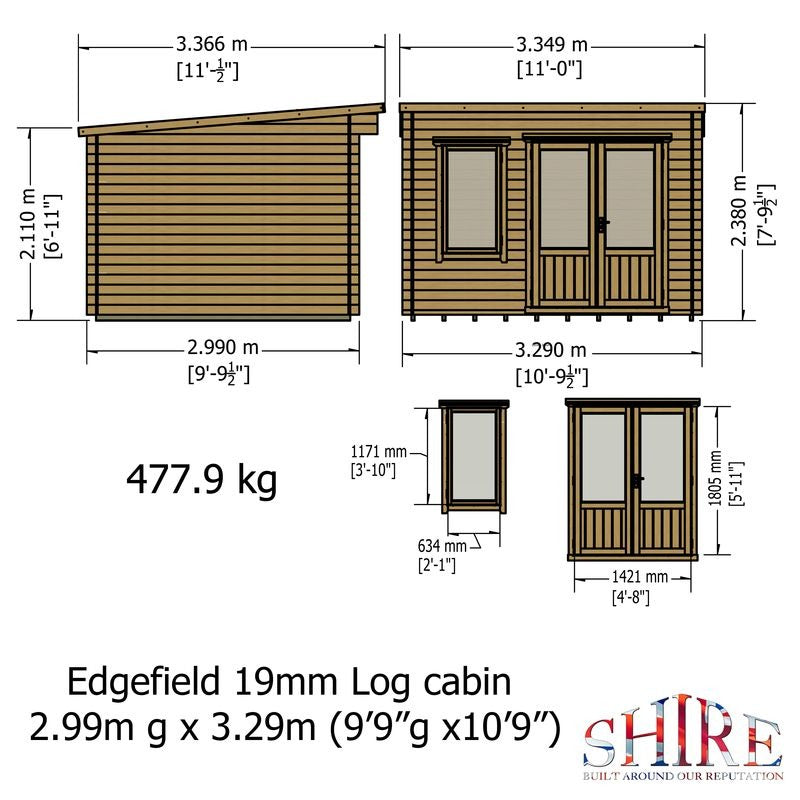 Loxley 3.3m x 3m Wellington Log Cabin - 19mm | Sheds.co.uk