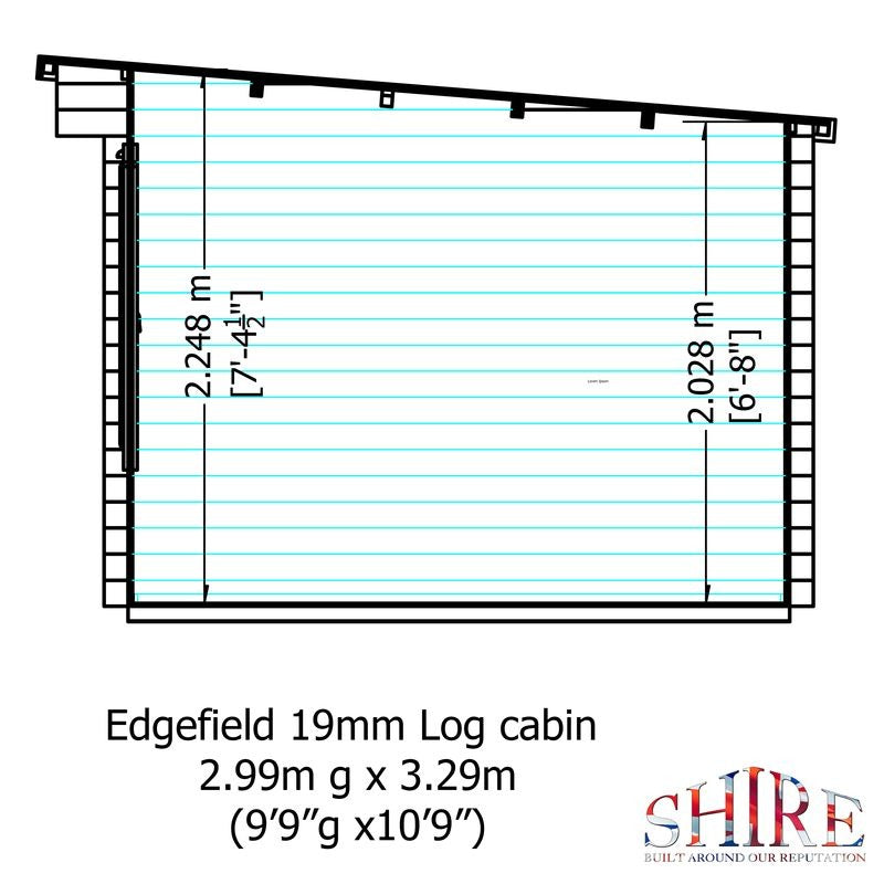 Loxley 3.3m x 3m Wellington Log Cabin - 19mm | Sheds.co.uk