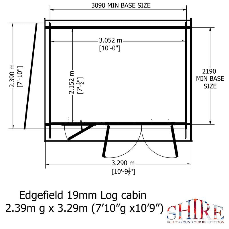 Loxley 3.3m x 2.4m Wellington Log Cabin - 19mm | Sheds.co.uk
