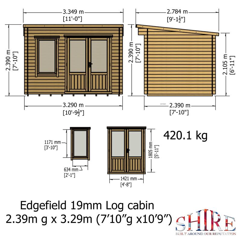 Loxley 3.3m x 2.4m Wellington Log Cabin - 19mm | Sheds.co.uk