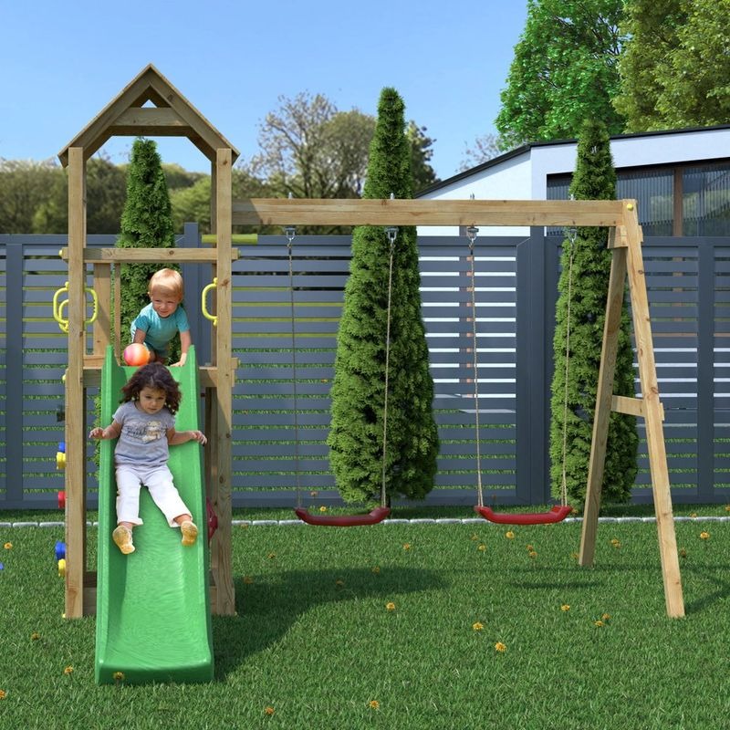 Loxley 12' x 10' Climbing Frame With Double Swing & Slide | Sheds.co.uk