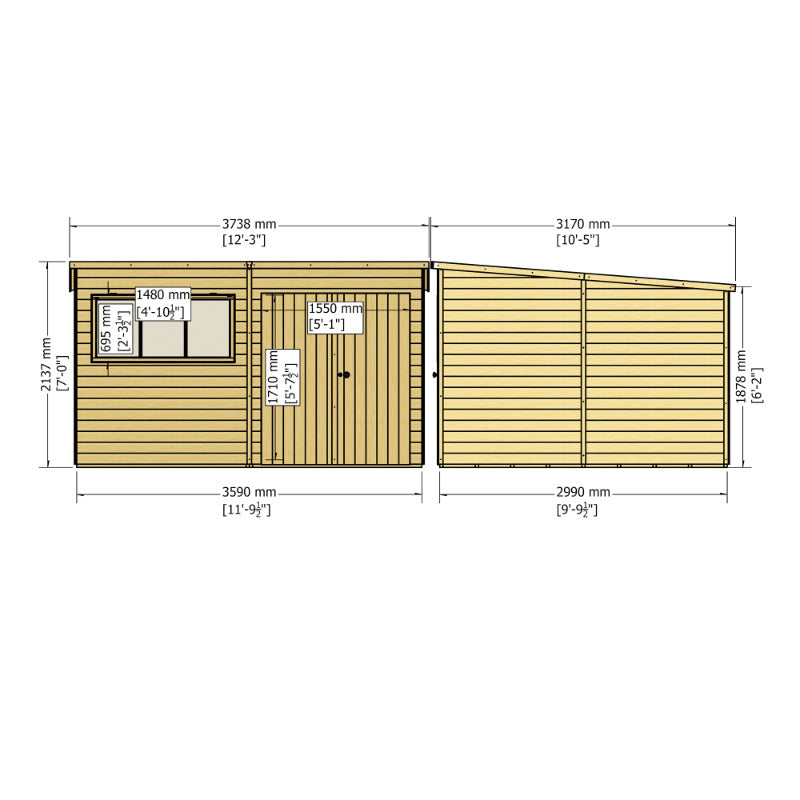 Loxley 12' x 10' Double Door Premium Shiplap Pent Shed