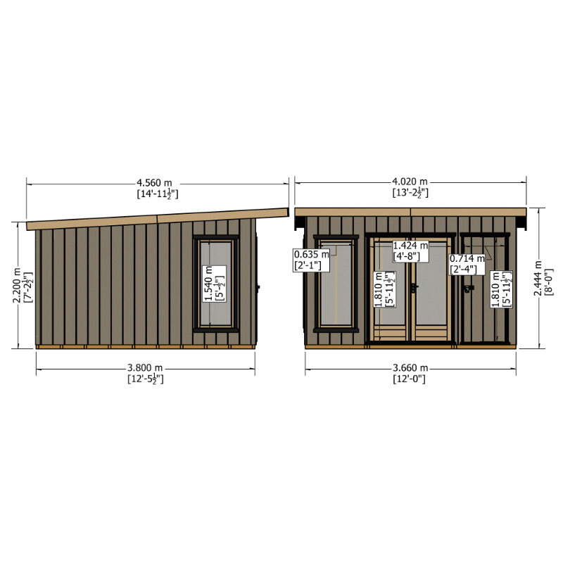 Loxley 12' x 12' Wembley Insulated Garden Room With Side Shed