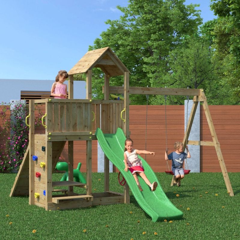 Loxley 12' x 13' Climbing Frame With Double Swing & Slide | Sheds.co.uk