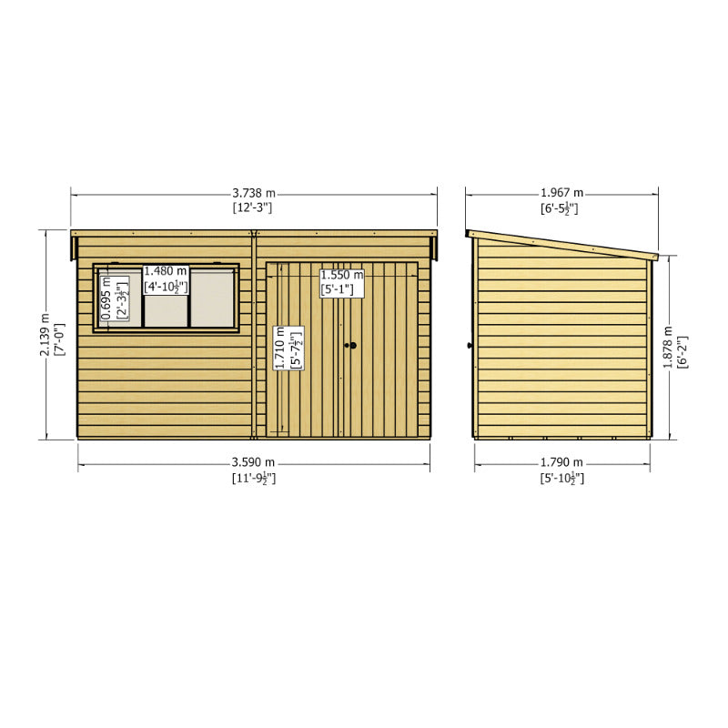 Loxley 12' x 6' Double Door Premium Shiplap Pent Shed