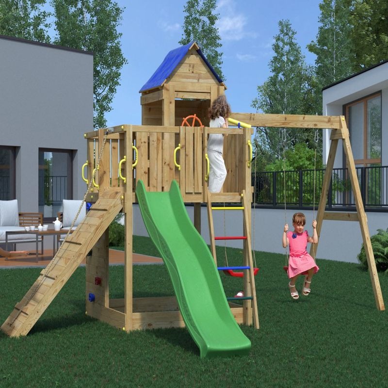 Loxley 14' x 16' Climbing Frame With Double Swing & Slide | Sheds.co.uk