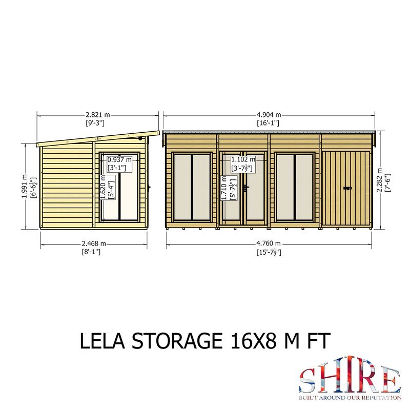 Loxley 16' x 8' Stanton Summer House With Side Shed | Sheds.co.uk