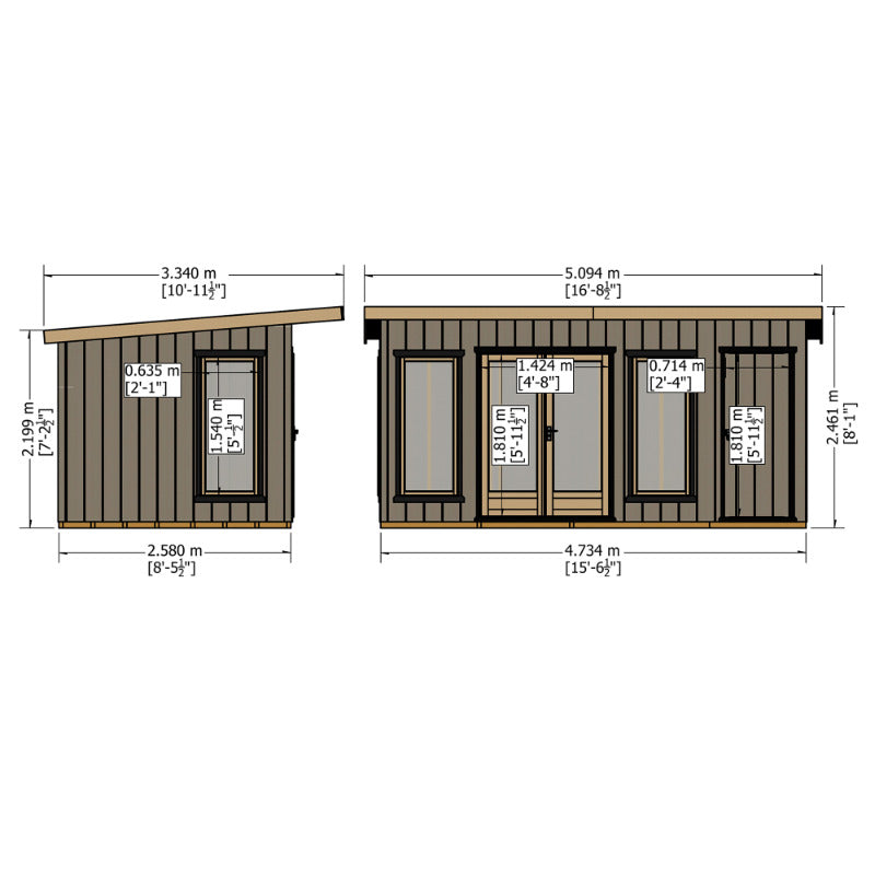 Loxley 16' x 8' Wembley Insulated Garden Room With Side Shed | Sheds.co.uk