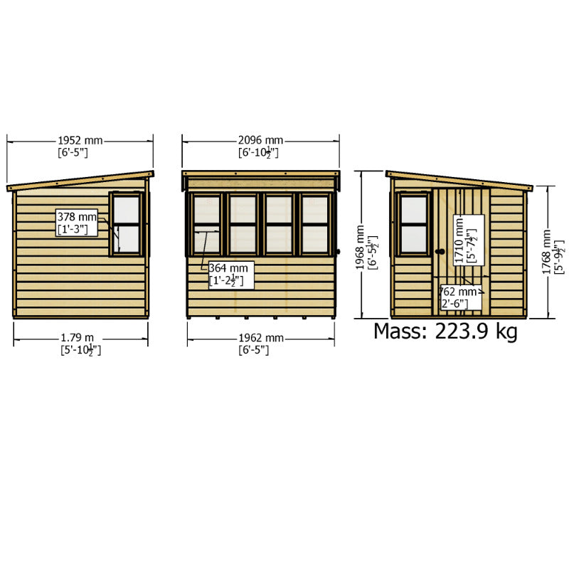 Loxley 6' x 6' Shiplap Sun Pent Shed