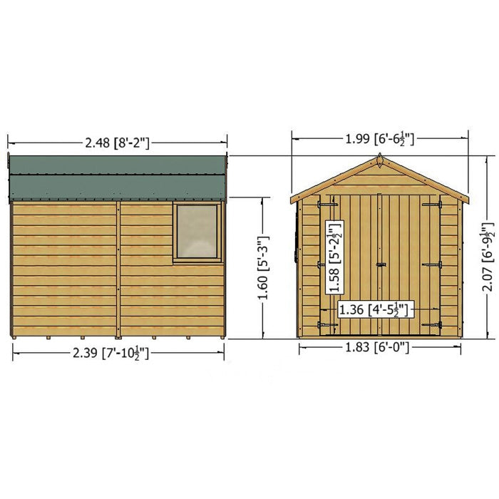 Loxley 6' x 8' Double Door Shiplap Apex Shed