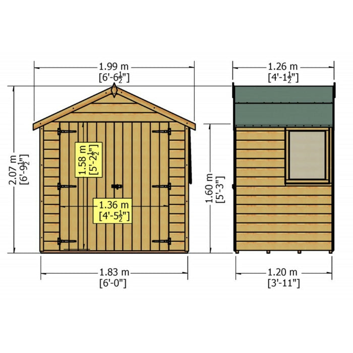 Loxley 6' x 4' Double Door Shiplap Apex Shed