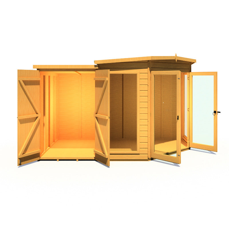 Loxley 7' x 11' Rowan Corner Summer House With Side Shed | Sheds.co.uk