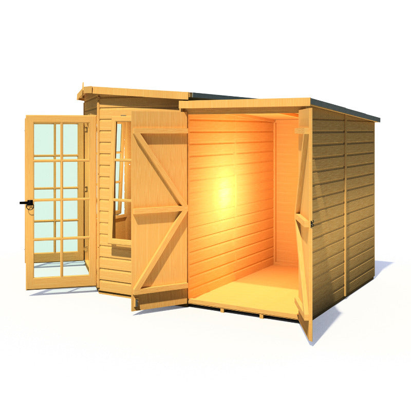 Loxley 7' x 11' Oxhill Corner Summer House With Side Shed | Sheds.co.uk