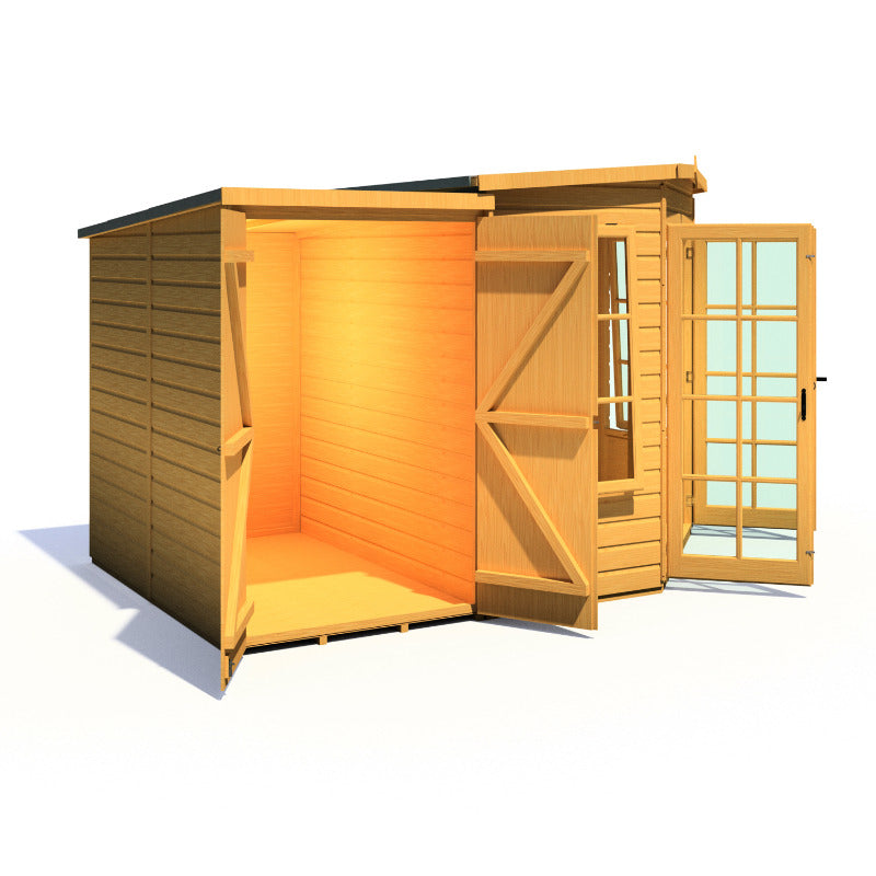 Loxley 7' x 11' Oxhill Corner Summer House With Side Shed | Sheds.co.uk