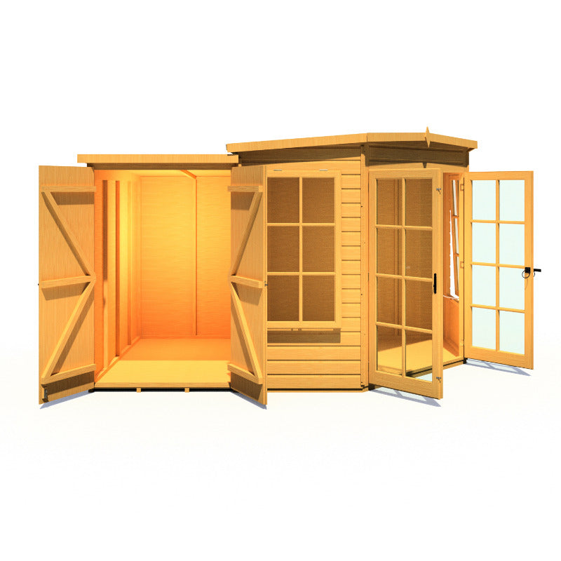Loxley 7' x 11' Oxhill Corner Summer House With Side Shed | Sheds.co.uk