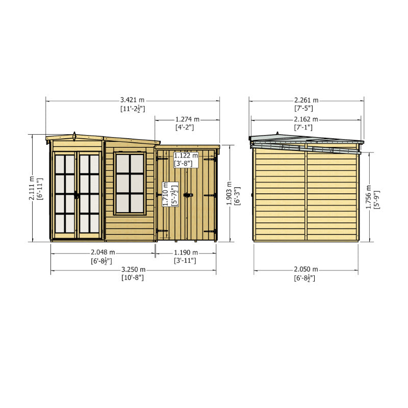 Loxley 7' x 11' Oxhill Corner Summer House With Side Shed | Sheds.co.uk