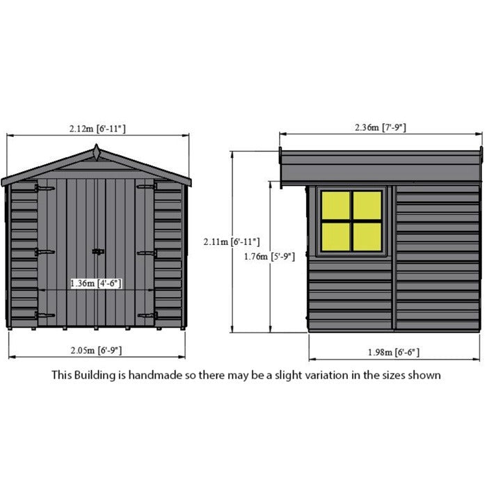 Loxley 7' x 7' Double Door Shiplap Apex Shed