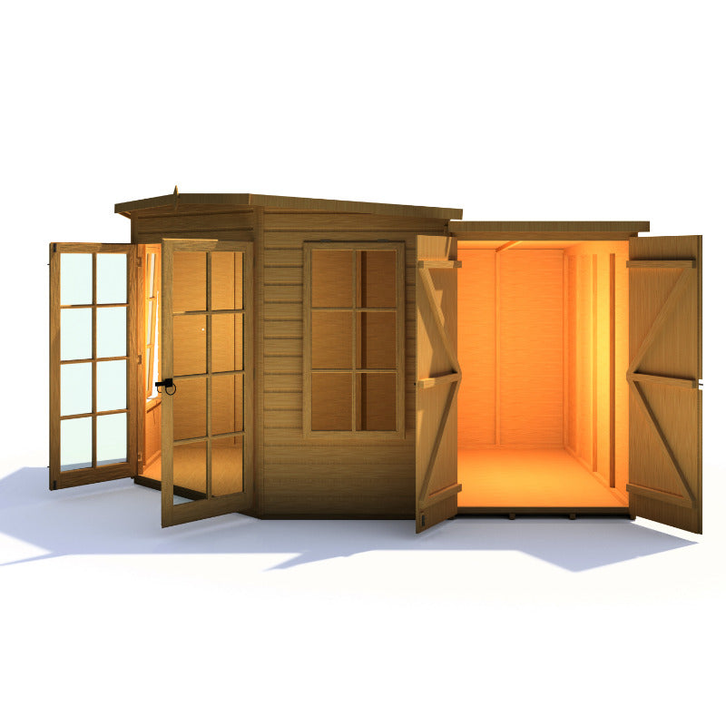 Loxley 8' x 12' Oxhill Corner Summer House With Side Shed | Sheds.co.uk