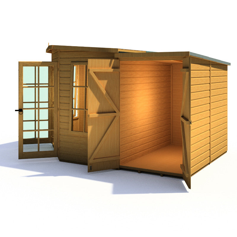 Loxley 8' x 12' Oxhill Corner Summer House With Side Shed | Sheds.co.uk