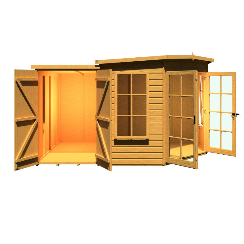 Loxley 8' x 12' Oxhill Corner Summer House With Side Shed | Sheds.co.uk