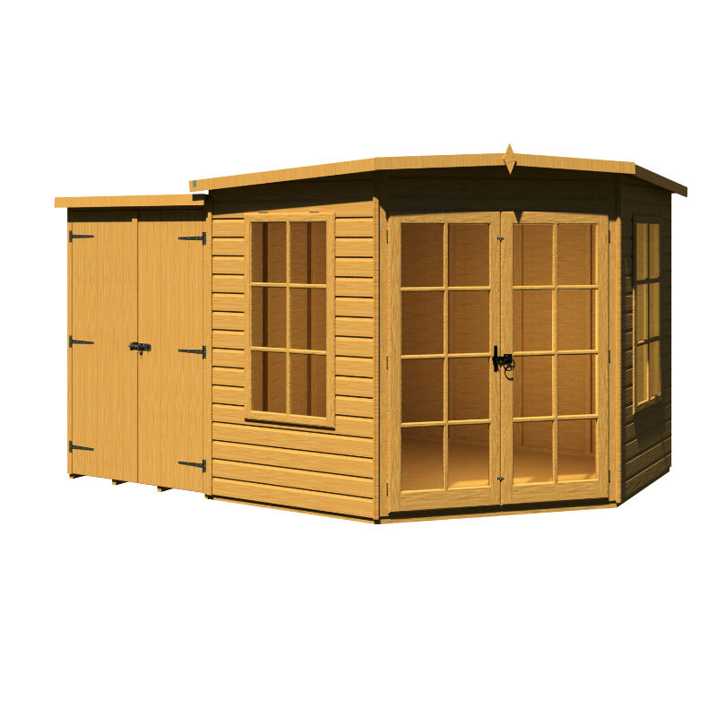 Loxley 8' x 12' Oxhill Corner Summer House With Side Shed | Sheds.co.uk