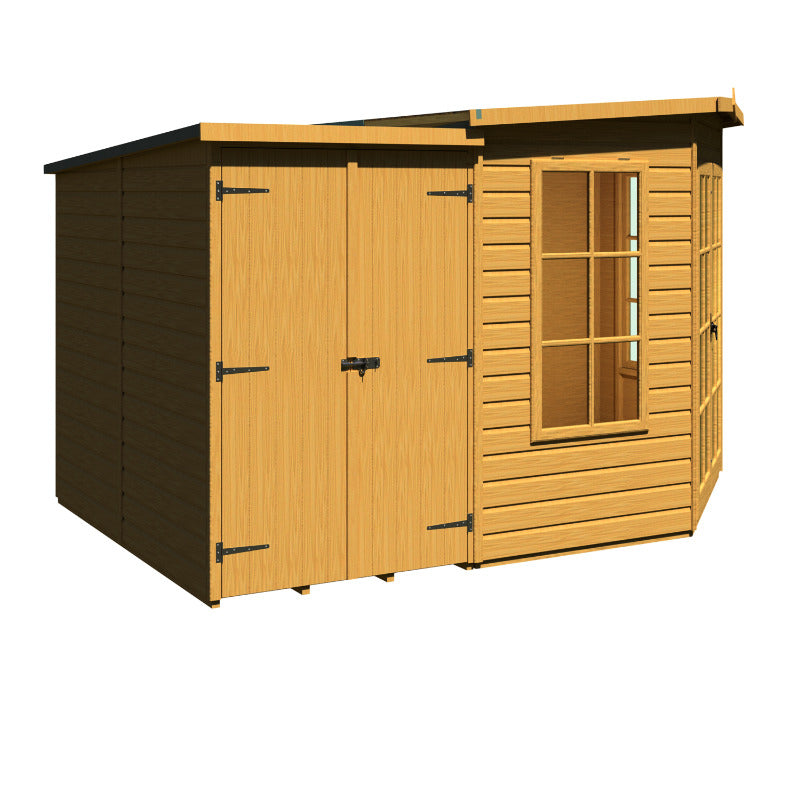 Loxley 8' x 12' Oxhill Corner Summer House With Side Shed | Sheds.co.uk