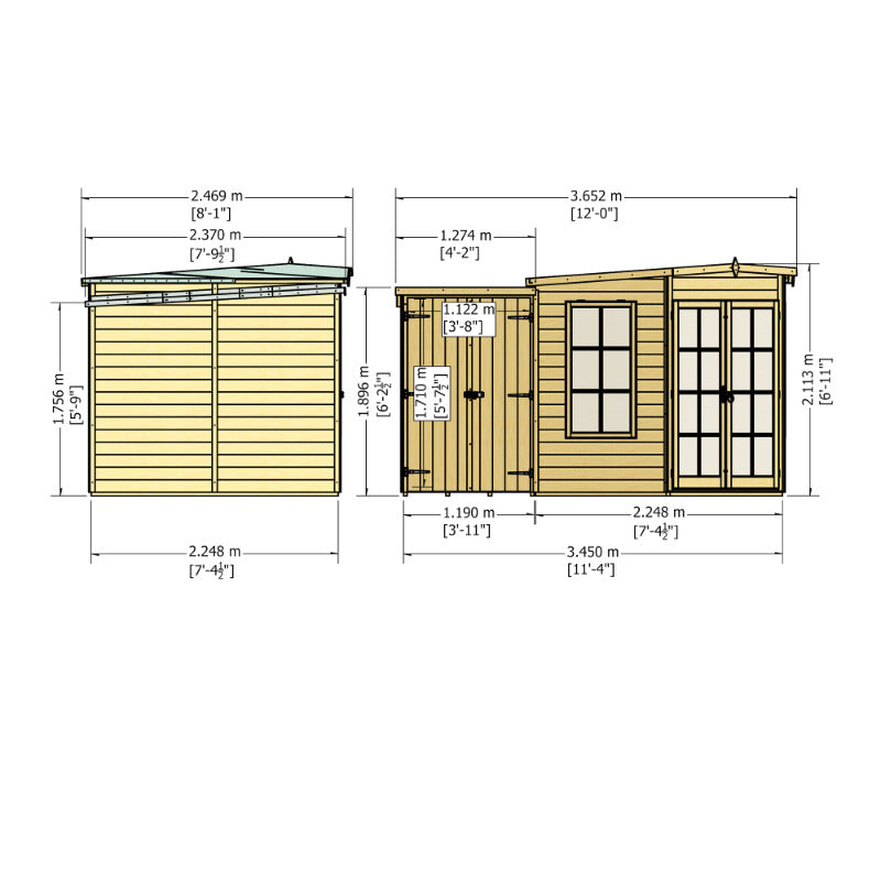 Loxley 8' x 12' Oxhill Corner Summer House With Side Shed | Sheds.co.uk