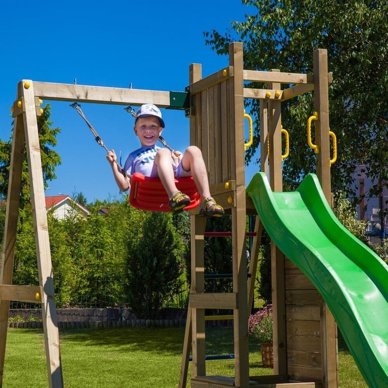 Loxley 9' x 6' Climbing Frame Rock Wall With Swing & Slide | Sheds.co.uk