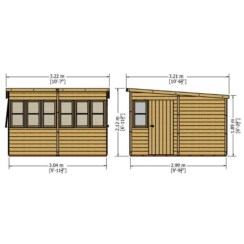 Loxley 10' x 10' Shiplap Sun Pent Shed | Sheds.co.uk