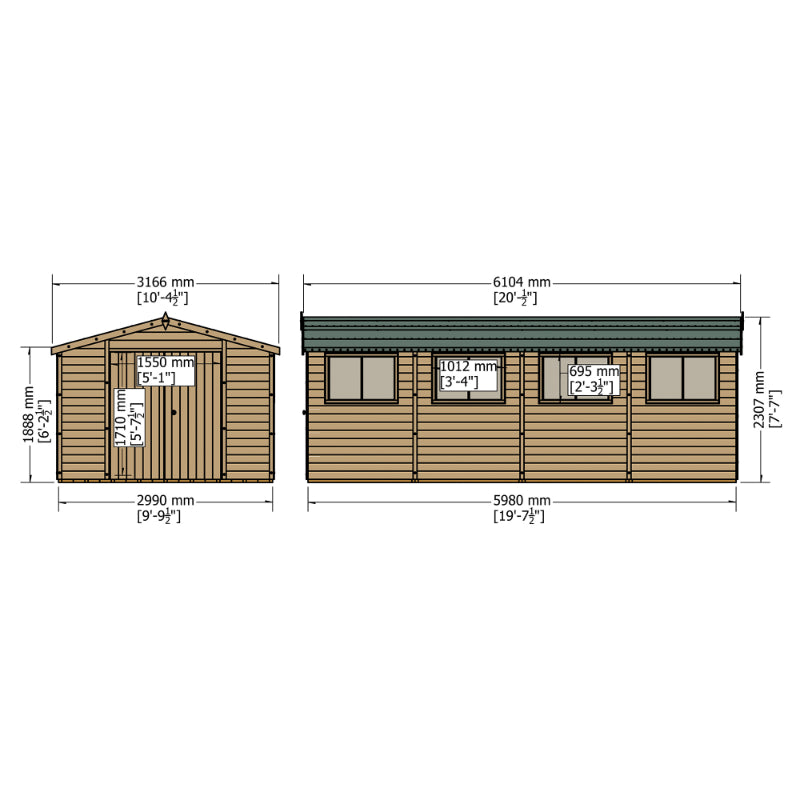 Loxley 10' x 20' Shiplap Double Door Apex Workshop