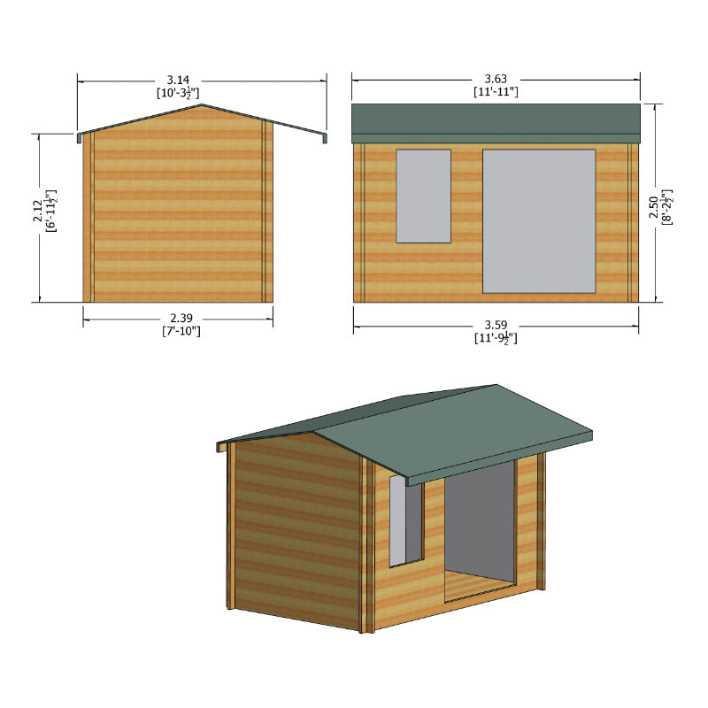 Loxley 3.6m x 2.4m Maltby Log Cabin - 28mm