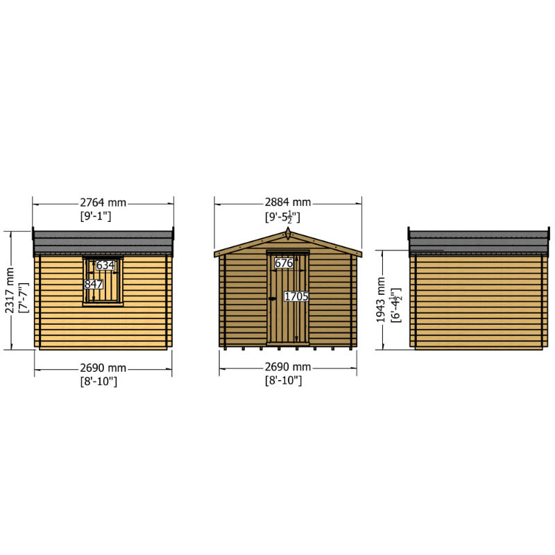 Loxley 2.7m x 2.7m Marlow Log Cabin - 19mm | Sheds.co.uk