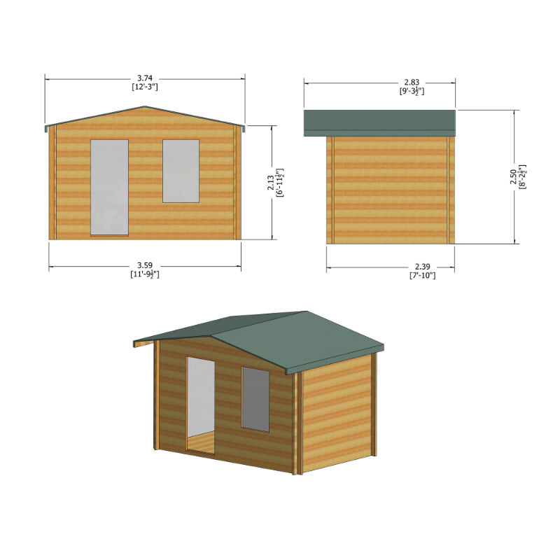 Loxley 3.6m x 2.4m Boston Log Cabin - 28mm | Sheds.co.uk