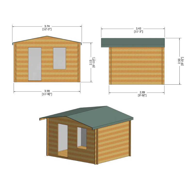 Loxley 3.6m x 3m Boston Log Cabin - 28mm