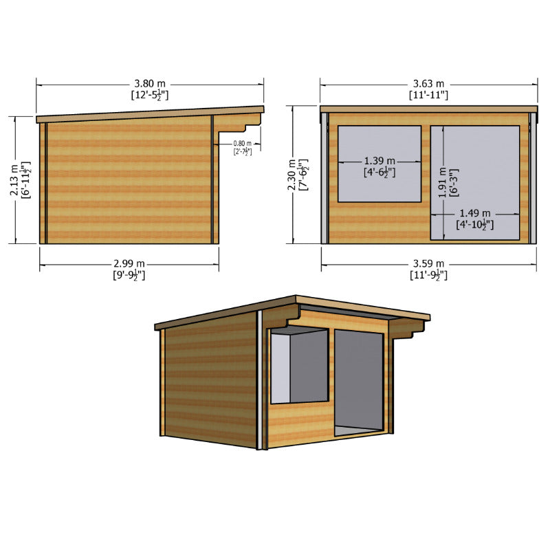 Loxley 3.6m x 3m Bolton Log Cabin - 28mm | Sheds.co.uk